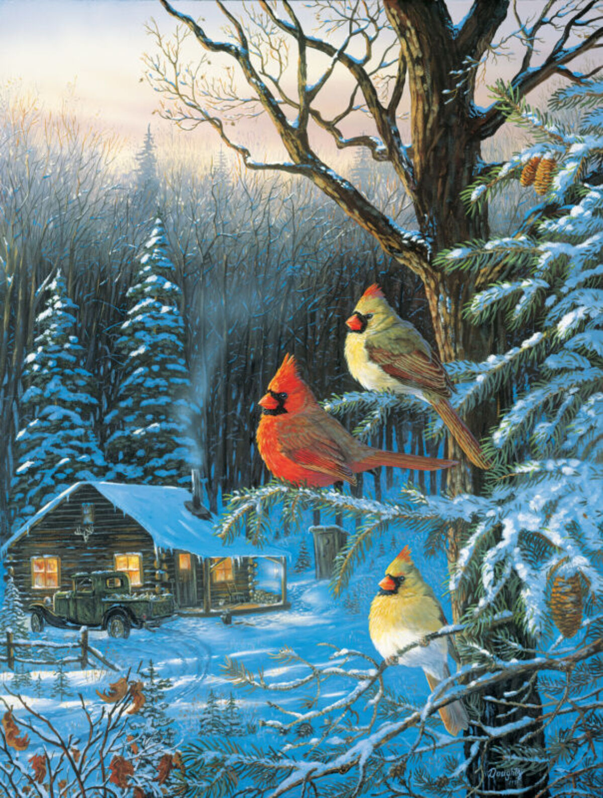 Sunsout Cardinals at Home for Chrstmas 1000 PC Jigsaw Puzzle