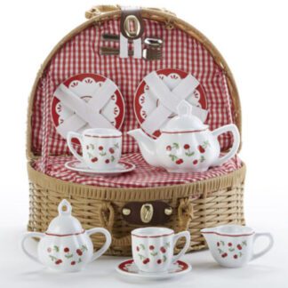 Cherry Porcelain Tea Set In Basket 8117 8