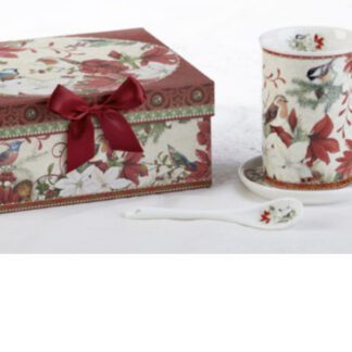 Christmas Bird Porcelain Mug Coaster Spoon Set 8155 8 2