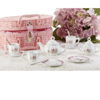 Lavender Roses Porcelain Tea Set In Basket 8118 9