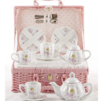 Pink Bella Porcelain Tea Set In Basket 8089 8