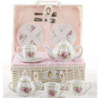 Pink Rose Porcelain Tea Set In Basket 8118 6