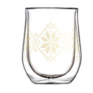 Set Of 2 Glass Stemless 12oz Double Clear Gold Fairisle By Corkcicle