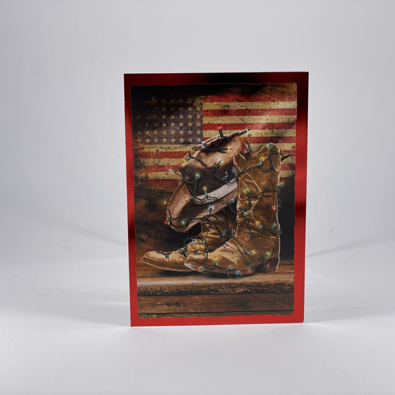 Christmas Card American Flag With Hat And Boots 2