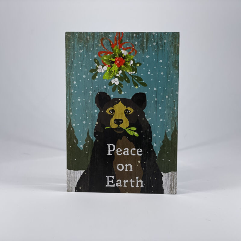 Christmas Card Bear Under Misltoe Peace On Earth 2