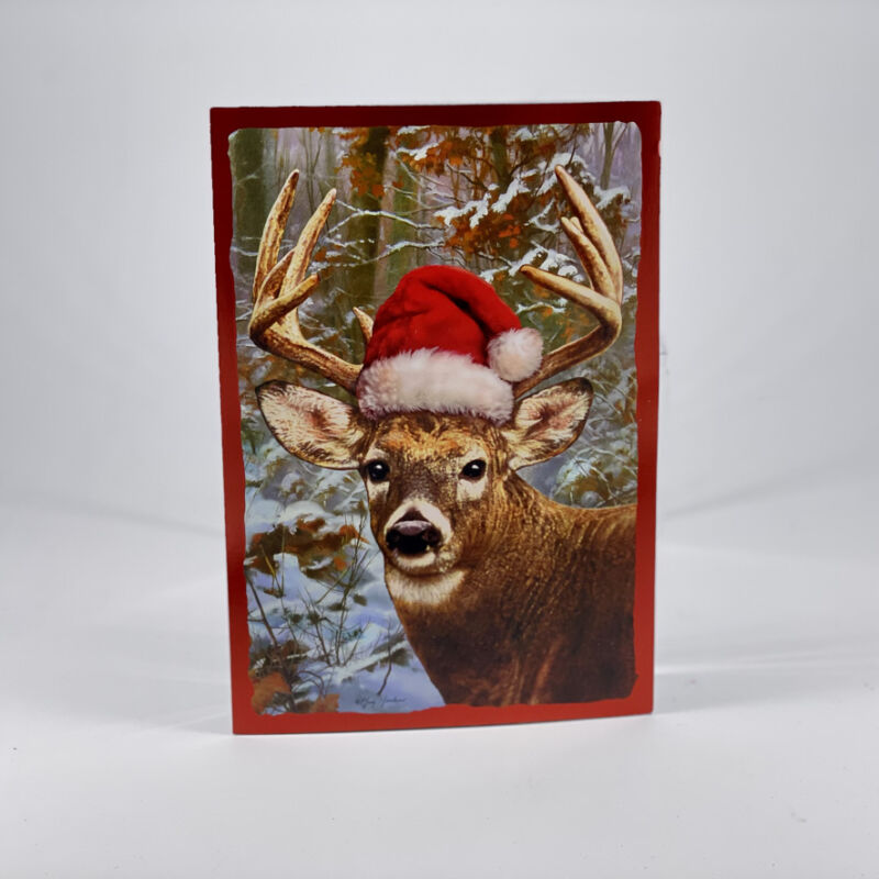 Christmas Card Deer With Santa Hat 2