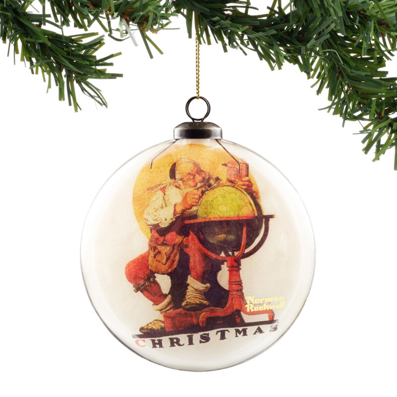 Santa With Globe Hanging Ornament By Norman Rockwell 6011133
