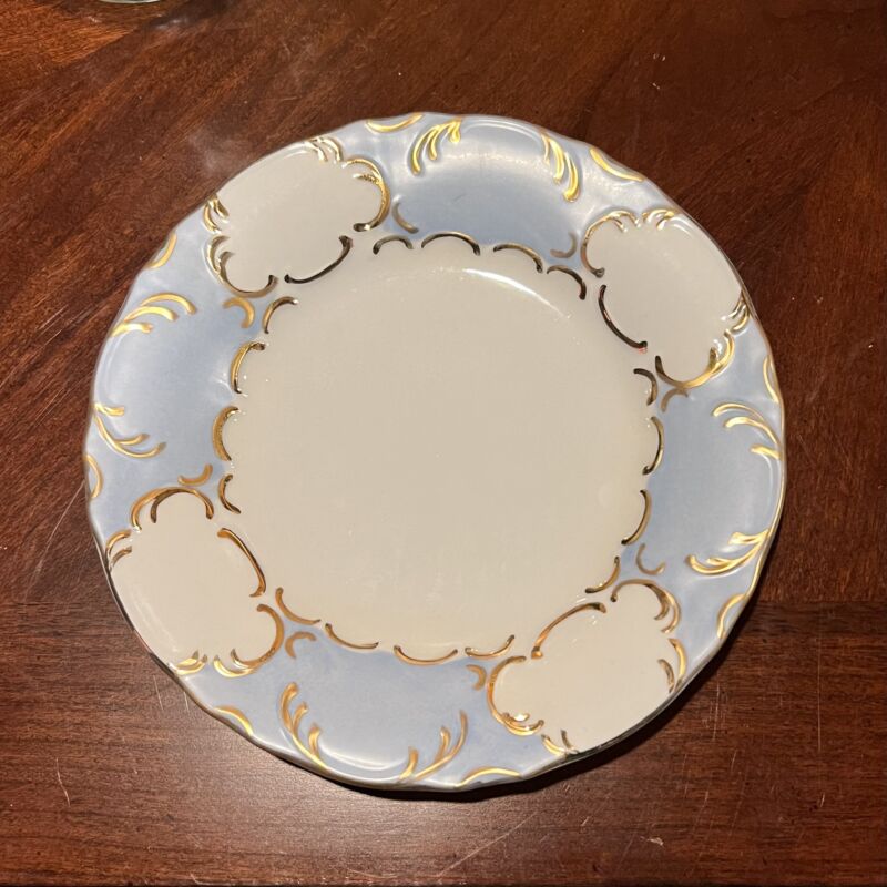 Dessert Plate Blue White With Gold Trim